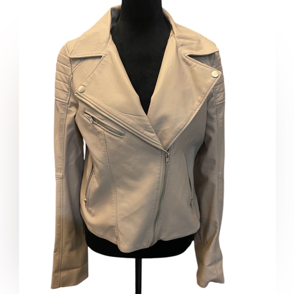 Women's Moto,Faux Leather Jacket Rose,Champagne,Beige,colored Motorcycle,Large - Picture 7 of 7